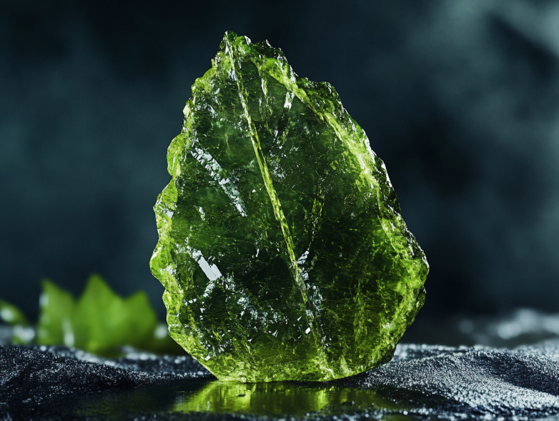 Moldavite en forme de feuille